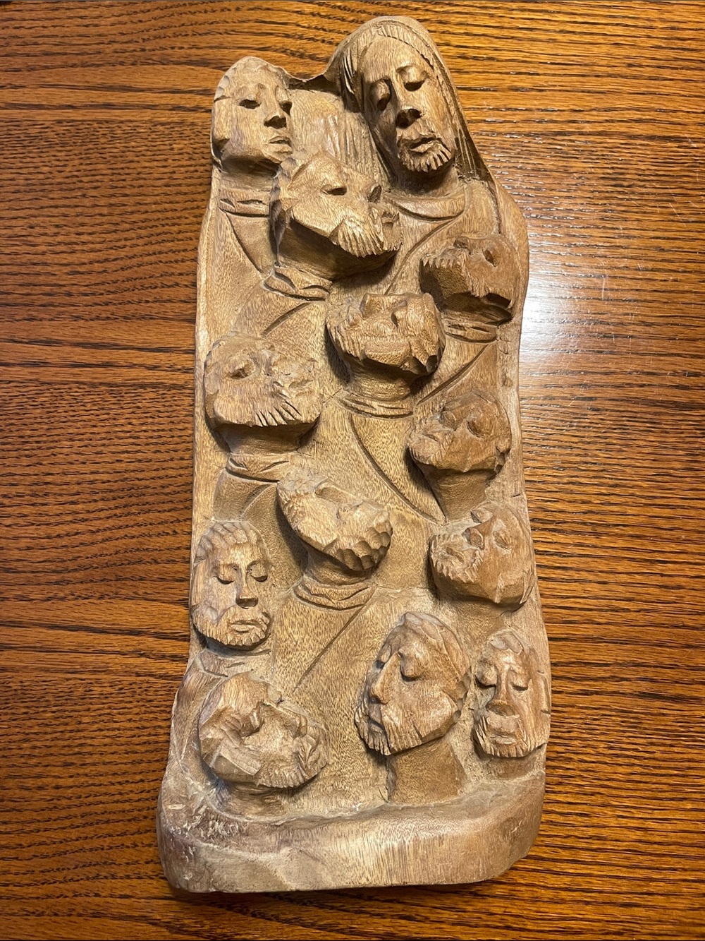 Hand-Carved Jesus Christ & 12 disciples Brown Wood Religious Wall Art Sculpture